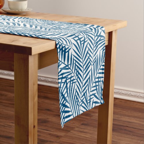 Tropical blue palm leaf short table runner