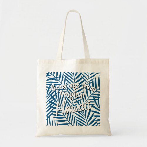 Tropical blue palm leaf tote bag