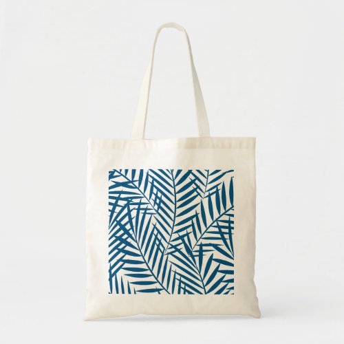 Tropical blue palm leaf tote bag