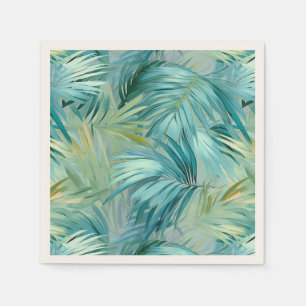 Tropical Blue Palm Leaf Watercolour Patterned Napkins