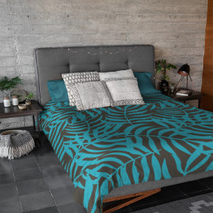 Tropical Blue Palm Leaves Duvet Cover