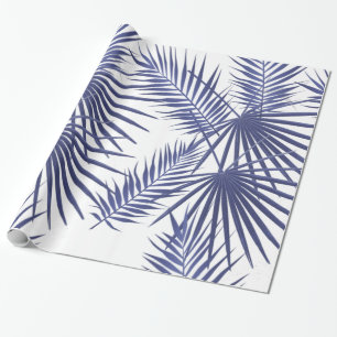 Tropical blue palm leaves wrapping paper