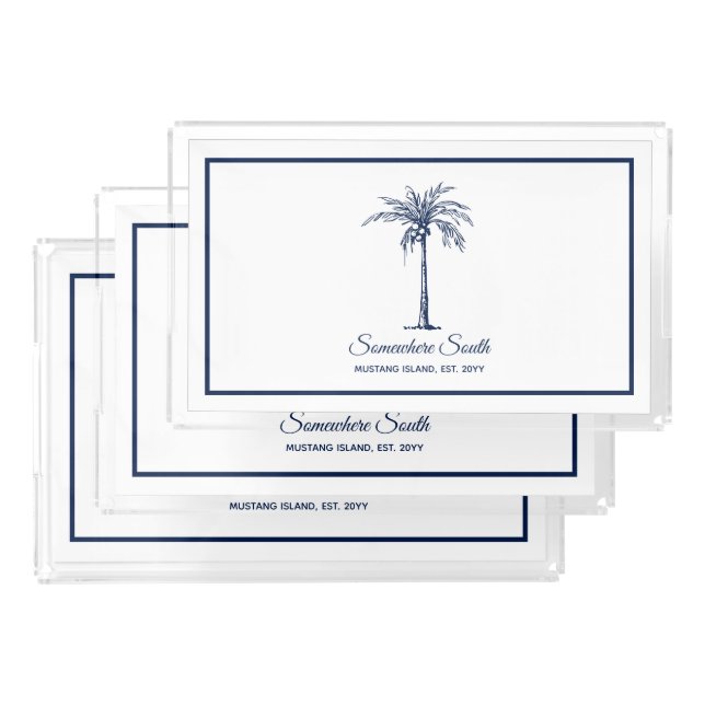 Tropical Blue Palm Tree Personalized Acrylic Tray (Set)