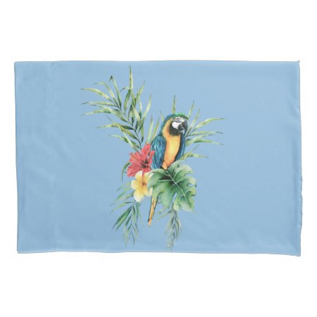 Tropical Blue Parrot (1 Side) Pillowcase
