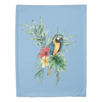 Tropical Blue Parrot (1 Side) Twin Duvet Cover by FantasyPillows at Zazzle