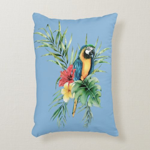 Tropical Blue Parrot Accent Pillow