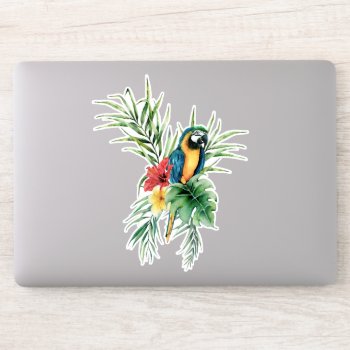 Tropical Blue Parrot Laptop Sticker by FantasyCases at Zazzle