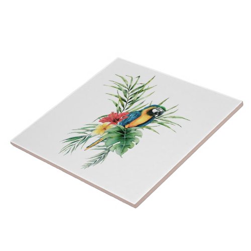 Tropical Blue Parrot Large Ceramic Tile