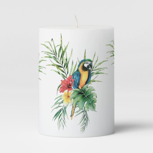 Tropical Blue Parrot Pillar Candle