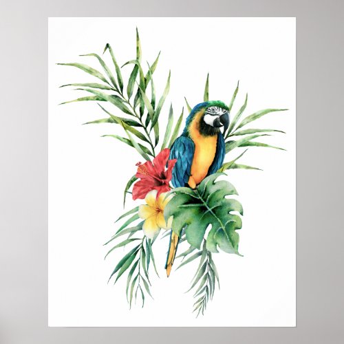 Tropical Blue Parrot Poster