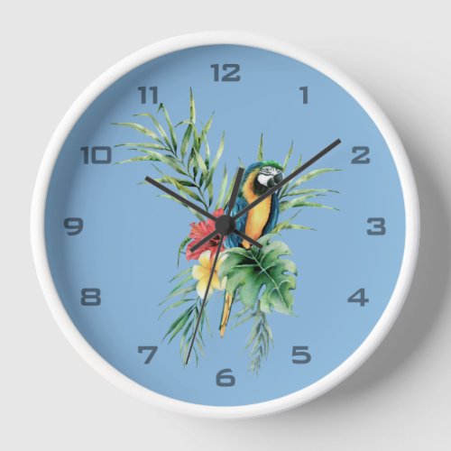 Tropical Blue Parrot Wall Clock