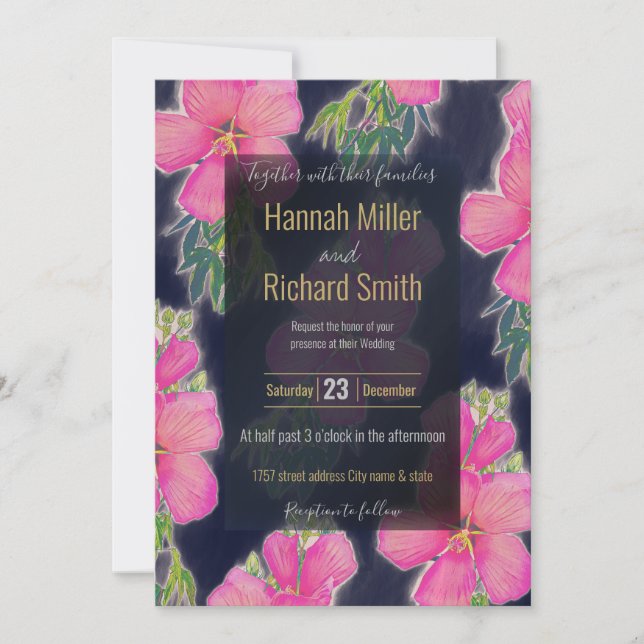 Tropical Blue Pink Hibiscus Flower Painting (Front)