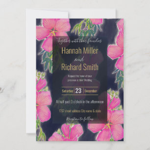 Tropical Blue Pink Hibiscus Flower Painting