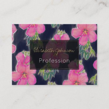 Tropical Blue Pink Hibiscus Flower Painting Business Card by Trendy_arT at Zazzle