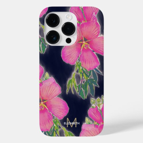 Tropical Blue Pink Hibiscus Flower Painting Case_Mate iPhone 14 Pro Case