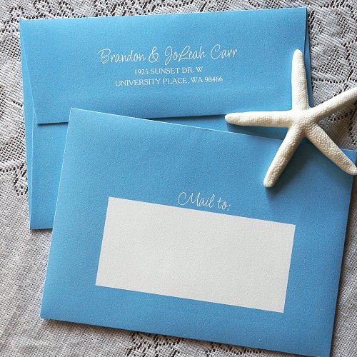 Tropical Blue Pre_addressed 5x7 Monogram Wedding Envelope