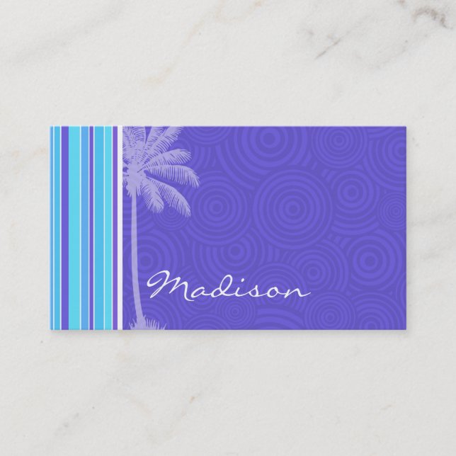 Tropical Blue & Purple Stripes; Striped Business Card (Front)