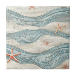 Tropical Blue Sea Coral Starfish Coastal Ceramic Tile