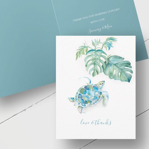 Tropical Blue Sea Turtle Watercolor Thank You Card