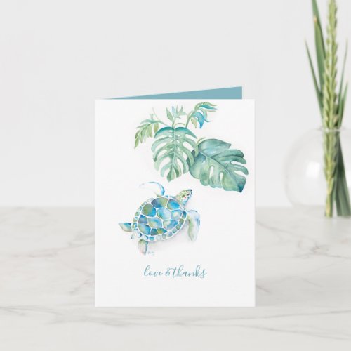 Tropical Blue Sea Turtle Watercolor Thank You Card