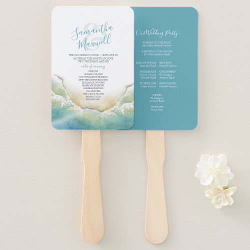 Tropical Blue Seaside Wedding Program Fan