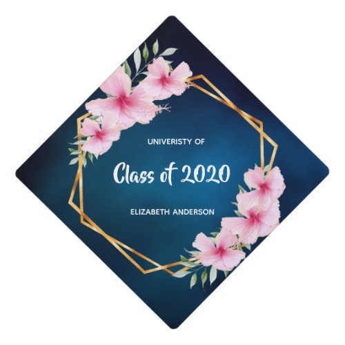 Tropical blue sky pink florals graduation 2022 graduation cap topper