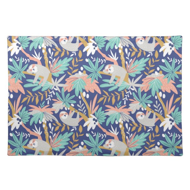 Tropical Blue Sloth Pattern Cloth Placemat (Front)
