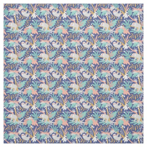 Tropical Blue Sloth Pattern Fabric