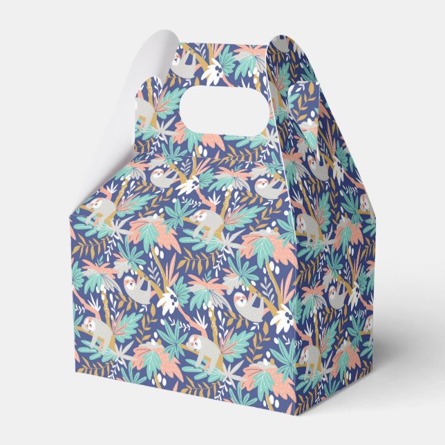 Tropical Blue Sloth Pattern Favor Boxes (Front Side)