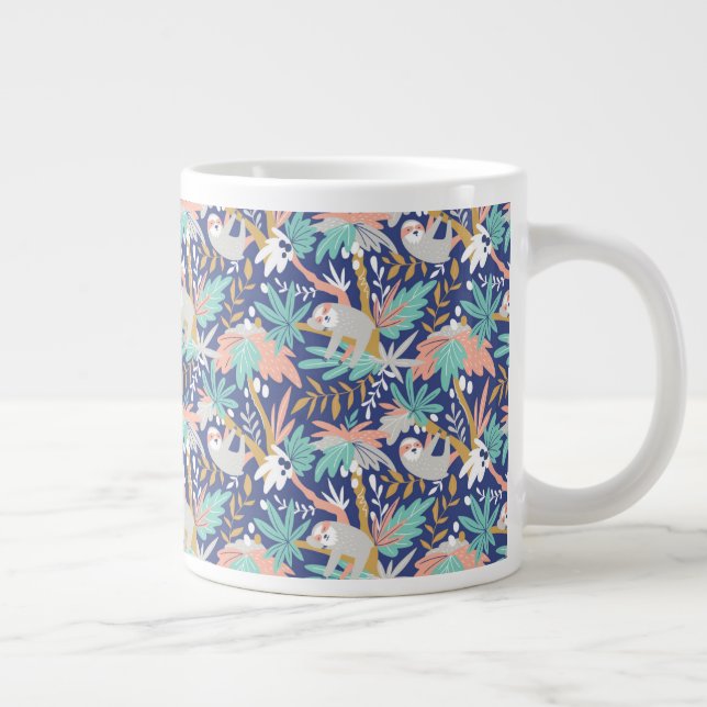 Tropical Blue Sloth Pattern Giant Coffee Mug (Right)