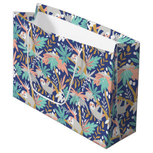Tropical Blue Sloth Pattern Large Gift Bag