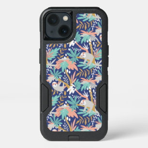 Tropical Blue Sloth Pattern iPhone 13 Case