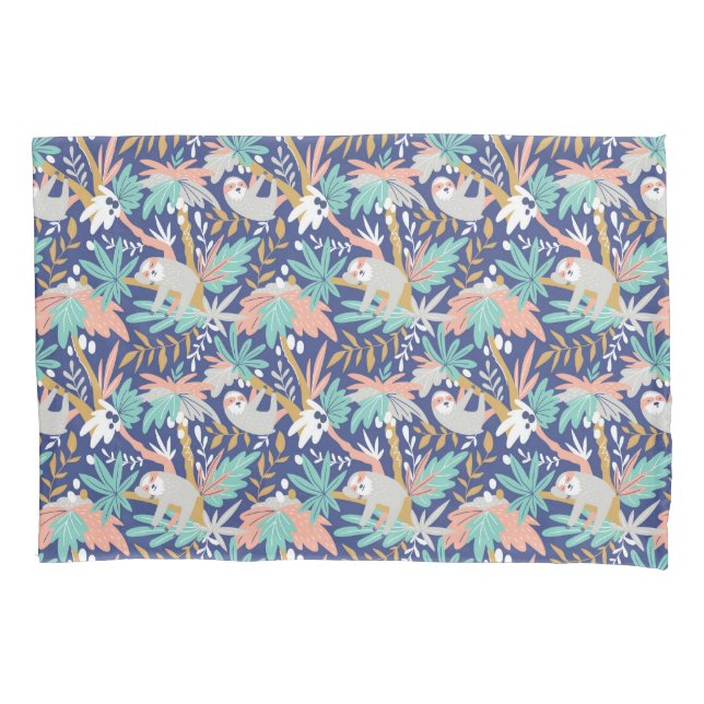Tropical Blue Sloth Pattern Pillow Case (Front-Left)