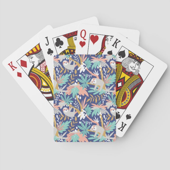 Tropical Blue Sloth Pattern Poker Cards (Back)
