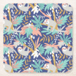 Tropical Blue Sloth Pattern Square Paper Coaster