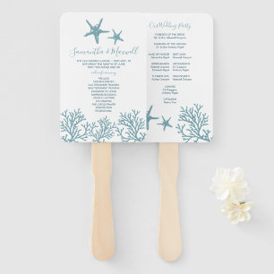Tropical Blue Starfish Coral Wedding Program Fan