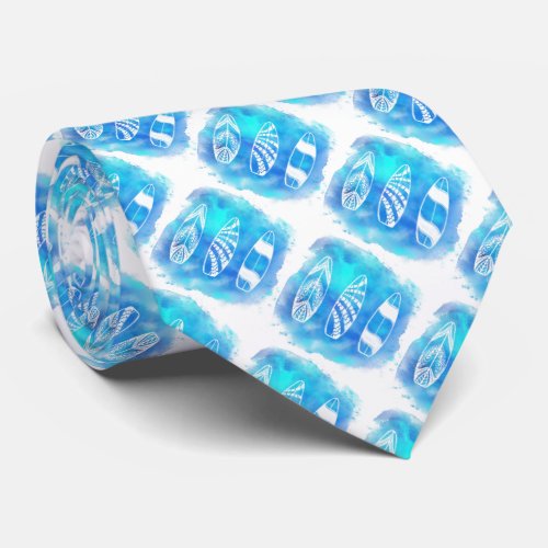 Tropical Blue Surfboard Summer Beach Novelty Neck Tie