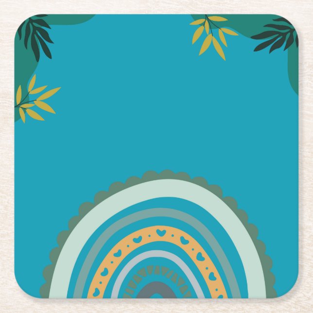 Tropical blue teal square paper coaster (Front)