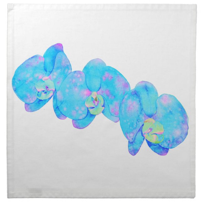 Tropical Blue Teal watercolor orchid painting Cloth Napkin (Front)