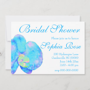 Tropical Blue Teal watercolor orchid painting Invitation