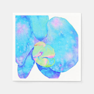 Tropical Blue Teal watercolor orchid painting Napkins