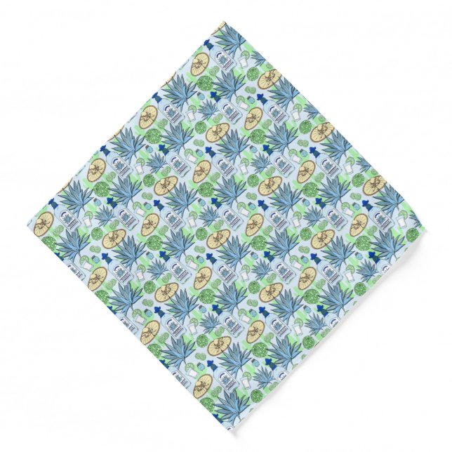 Tropical Blue Tequila Shots Agave Plants Pattern Bandana (Front)