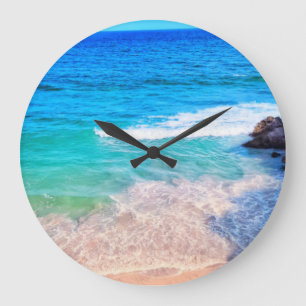 TROPICAL  BLUE TURQUOISE OCEAN WAVES  LARGE CLOCK