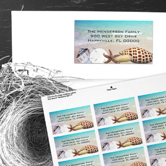 Tropical Blue Water Text Template Ocean Seashells Label