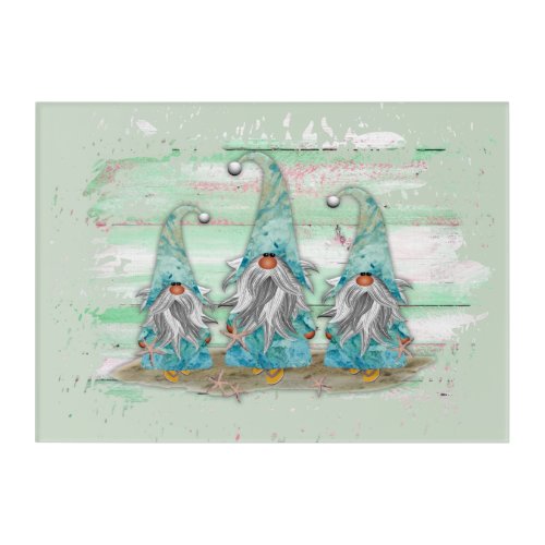 Tropical Blue Watercolor Beach Gnomes Acrylic Print