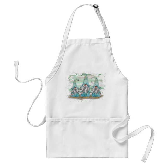 Tropical Blue Watercolor Beach Gnomes Adult Apron (Front)