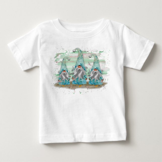 Tropical Blue Watercolor Beach Gnomes Baby T-Shirt (Front)