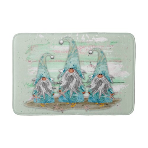 Tropical Blue Watercolor Beach Gnomes Bath Mat
