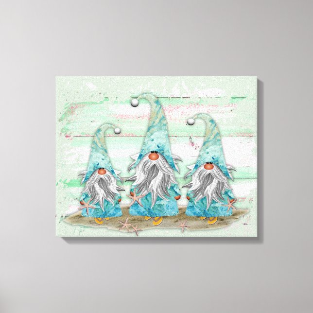 Tropical Blue Watercolor Beach Gnomes Canvas Print (Front)