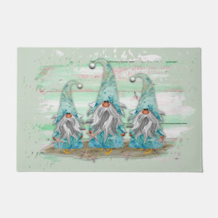 Tropical Blue Watercolor Beach Gnomes Doormat